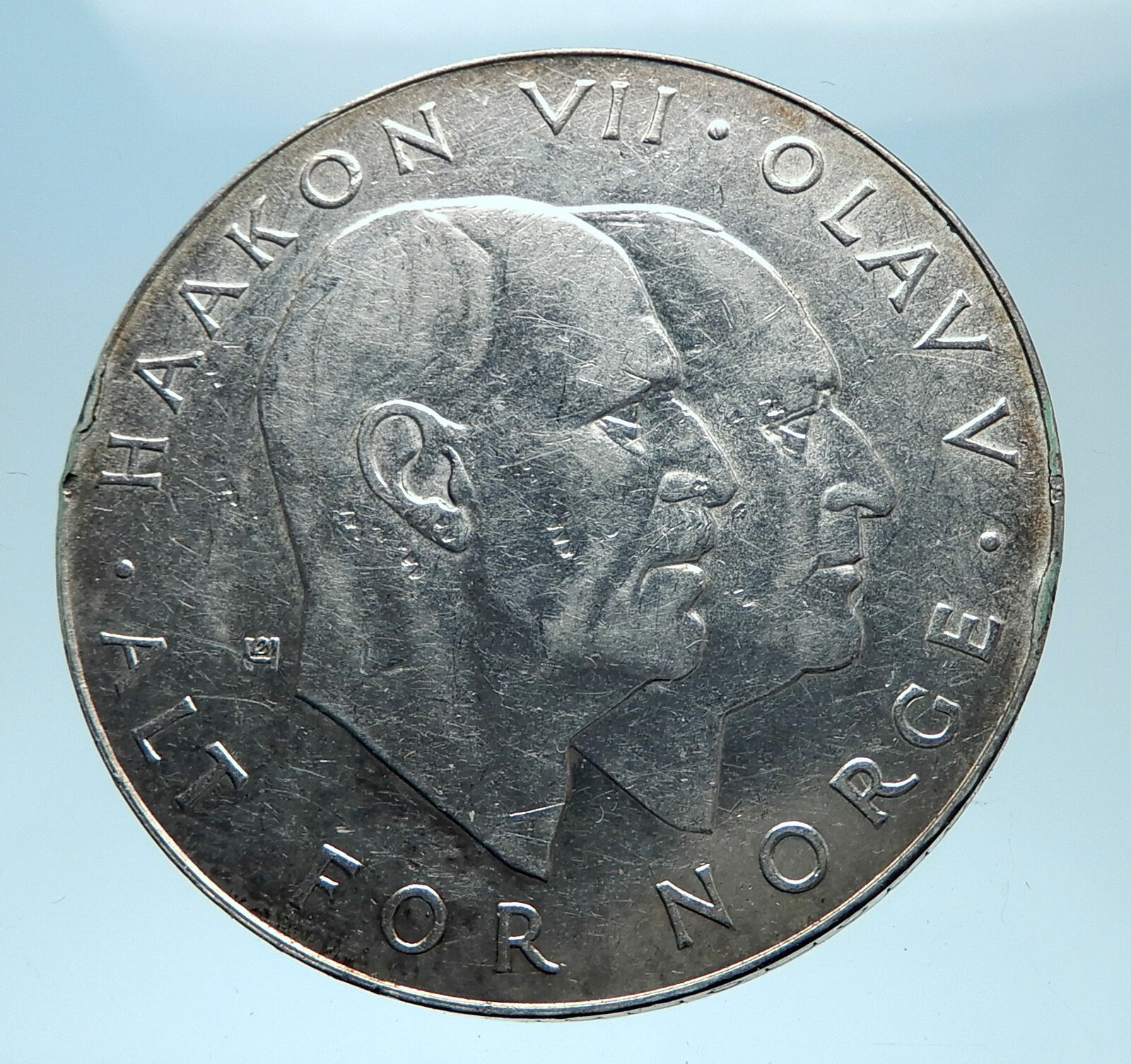 1970 NORWAY KING Olav V Haakon VII Norwegian 25 KR Silver 25 Kronor Coin i77928