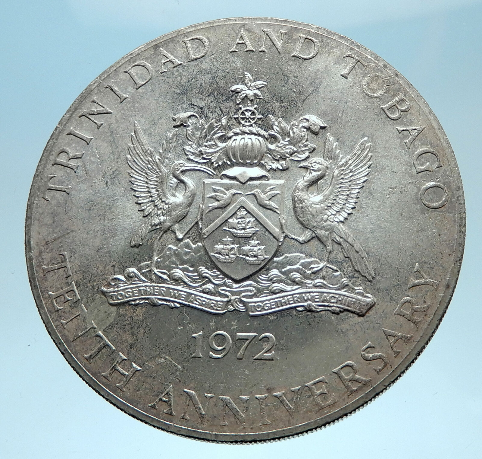 1972 TRINIDAD and TOBAGO Islands Ship Large 4.2cm Proof Silver Coin i77804