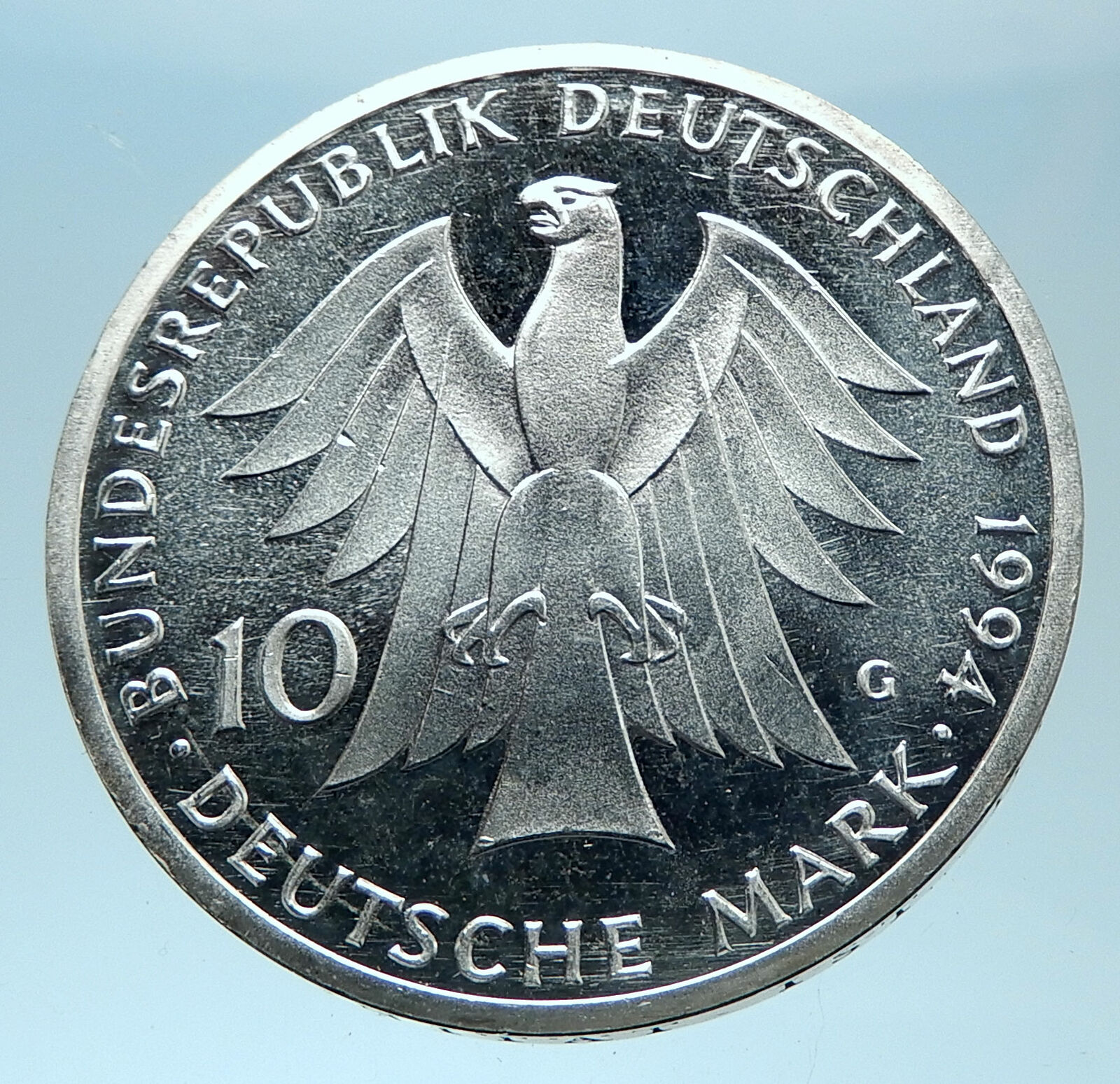 1994 Germany Munich Summer Olympics Stadium 10 Mark Proof Silver Coin i77899