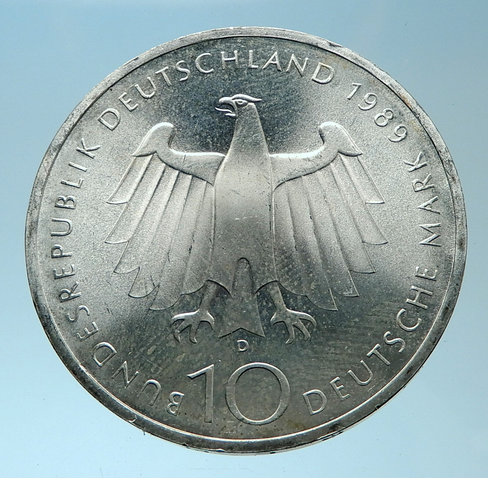 1989 Germany Munich Summer Olympics Stadium Genuine 10 Mark Silver Coin i77916