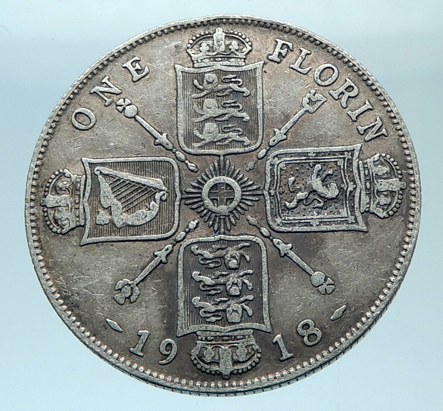 1918 United Kingdom Great Britain GEORGE V Silver Florin 2 Shillings Coin i77855