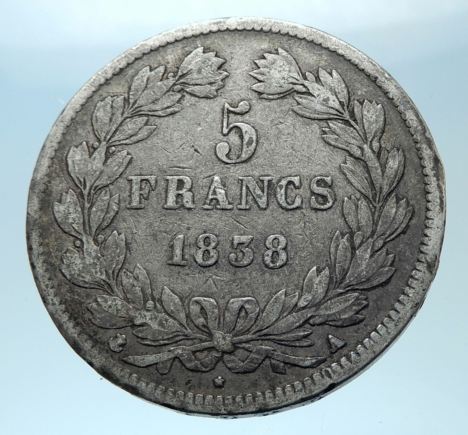 1838 FRANCE King Louis Philippe I French Antique Silver 5 Francs Coin i77917