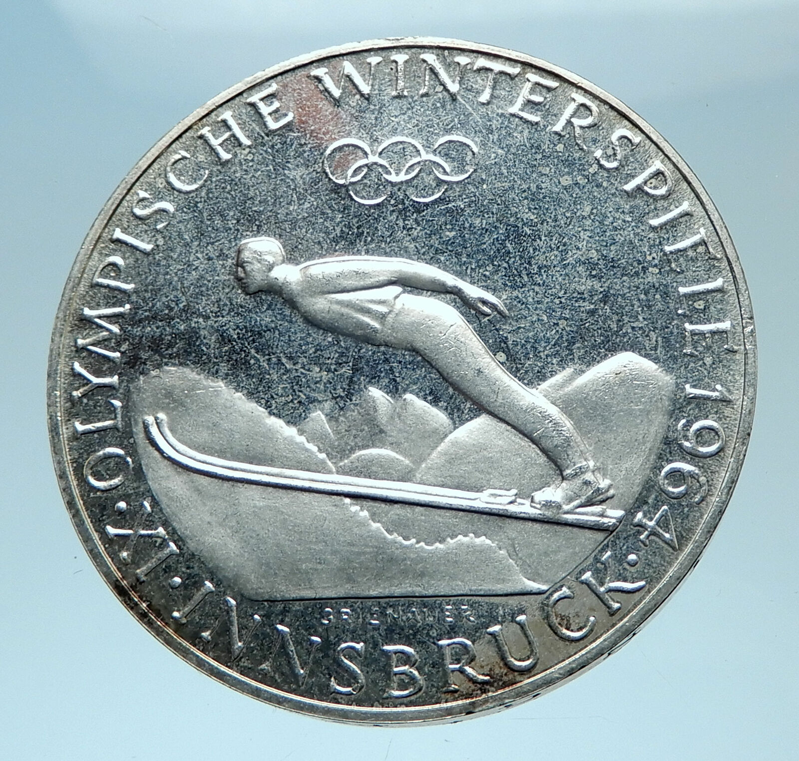 1964 AUSTRIA Innsbruck Winter Olympic Games SKIING Proof Silver 50S Coin i78030