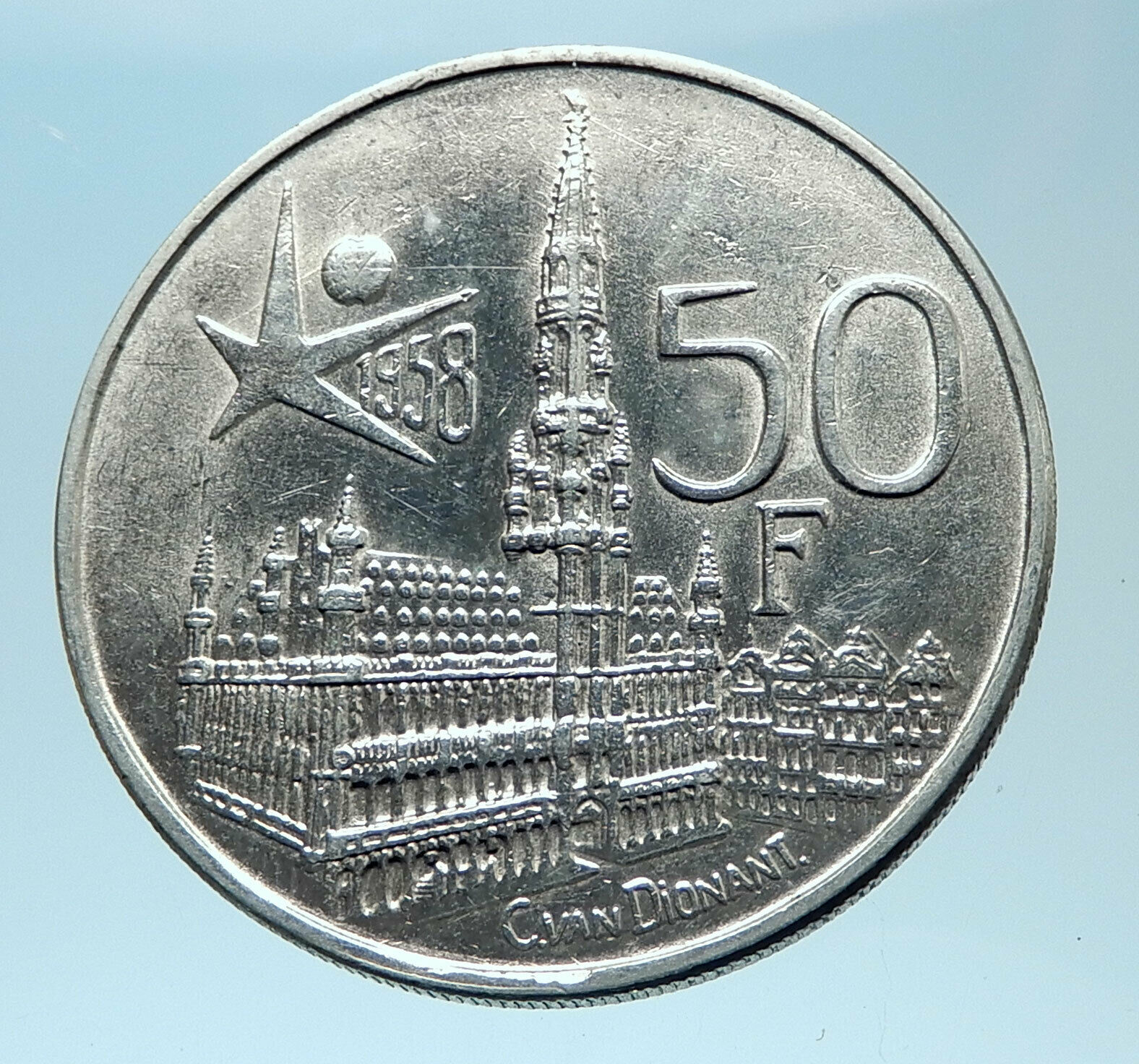 1958 BELGIUM BRUSSELS WORLD's FAIR 58 Baudouin Silver 50 Francs Coin i77972