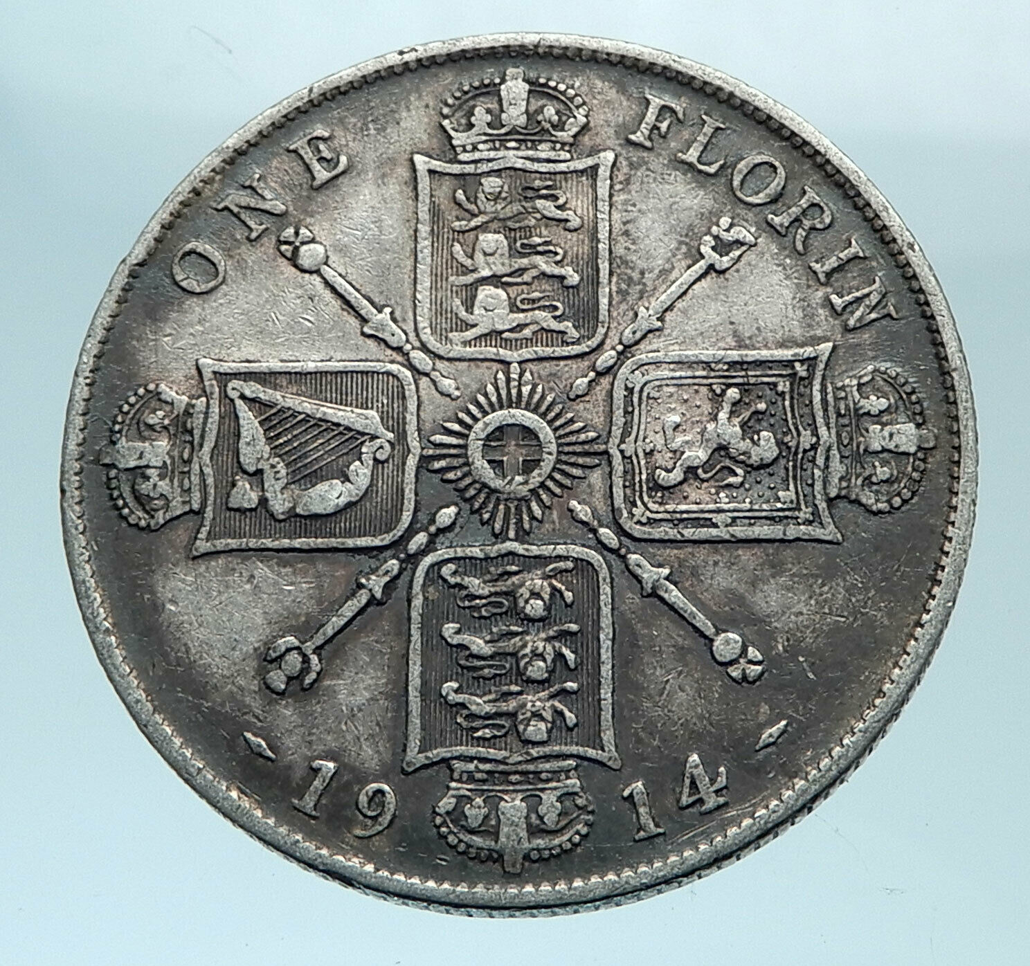 1914 United Kingdom Great Britain GEORGE V Silver Florin 2 Shillings Coin i78152