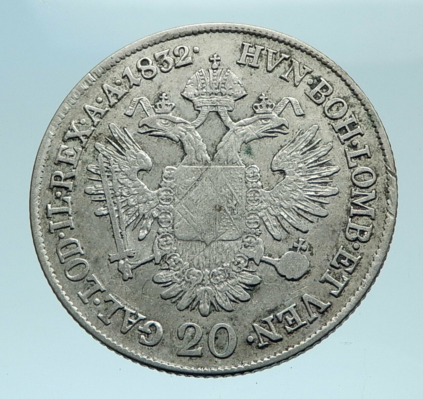 1832 A AUSTRIA Emperor Franz II Hapsburg Genuine Silver 20 Kreuzer Coin i78297