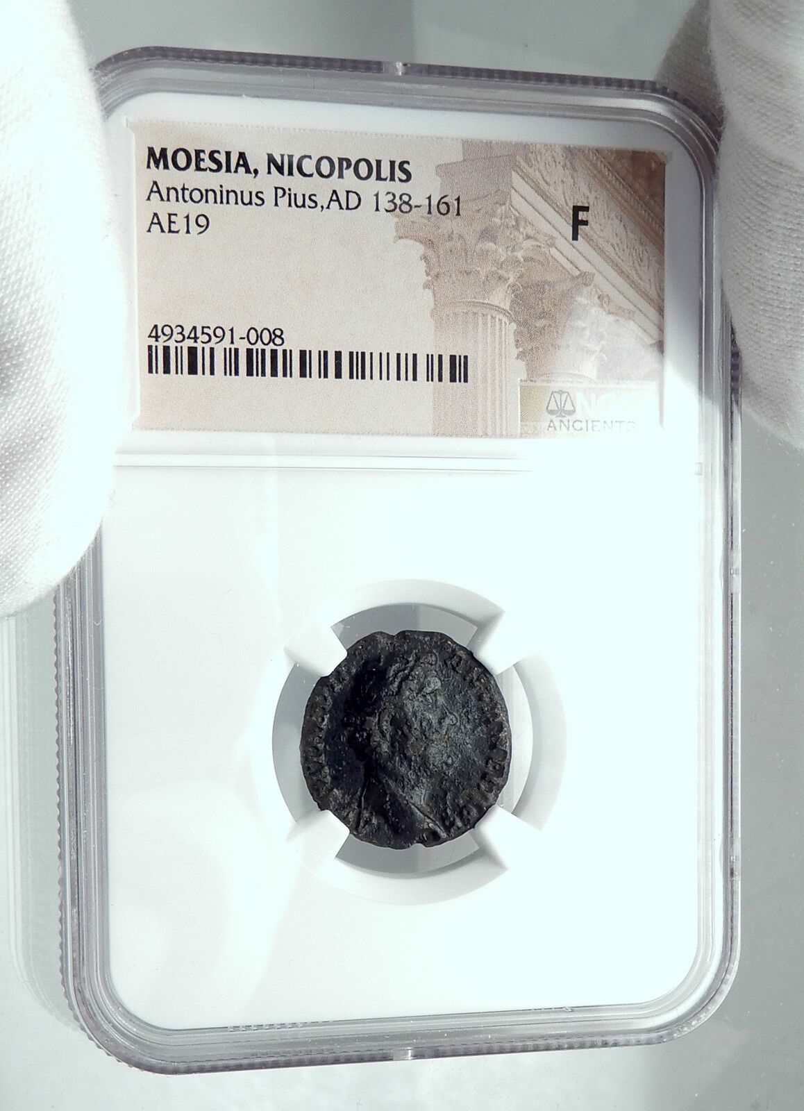 ANTONINUS PIUS Authentic Ancient NICOPOLIS Roman Coin APOLLO w LIZARD NGC i78433