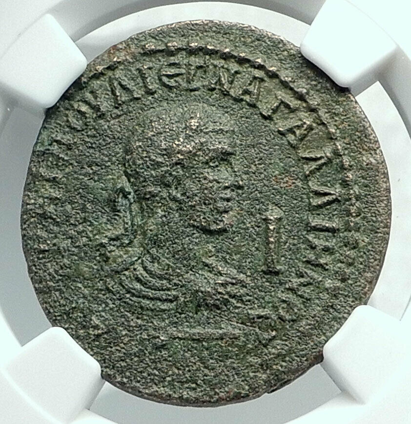 GALLIENUS 253AD Side Pamphylia Authentic Ancient Roman Coin w APOLLO NGC i78445