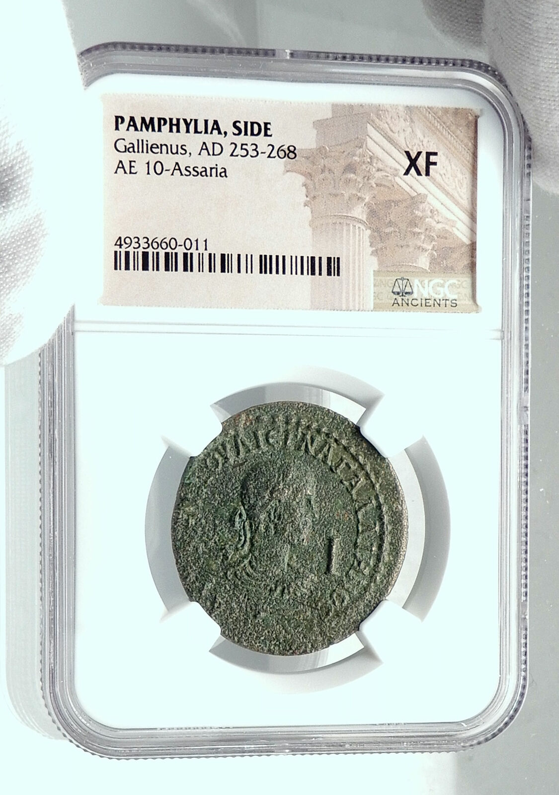 GALLIENUS 253AD Side Pamphylia Authentic Ancient Roman Coin w APOLLO NGC i78445