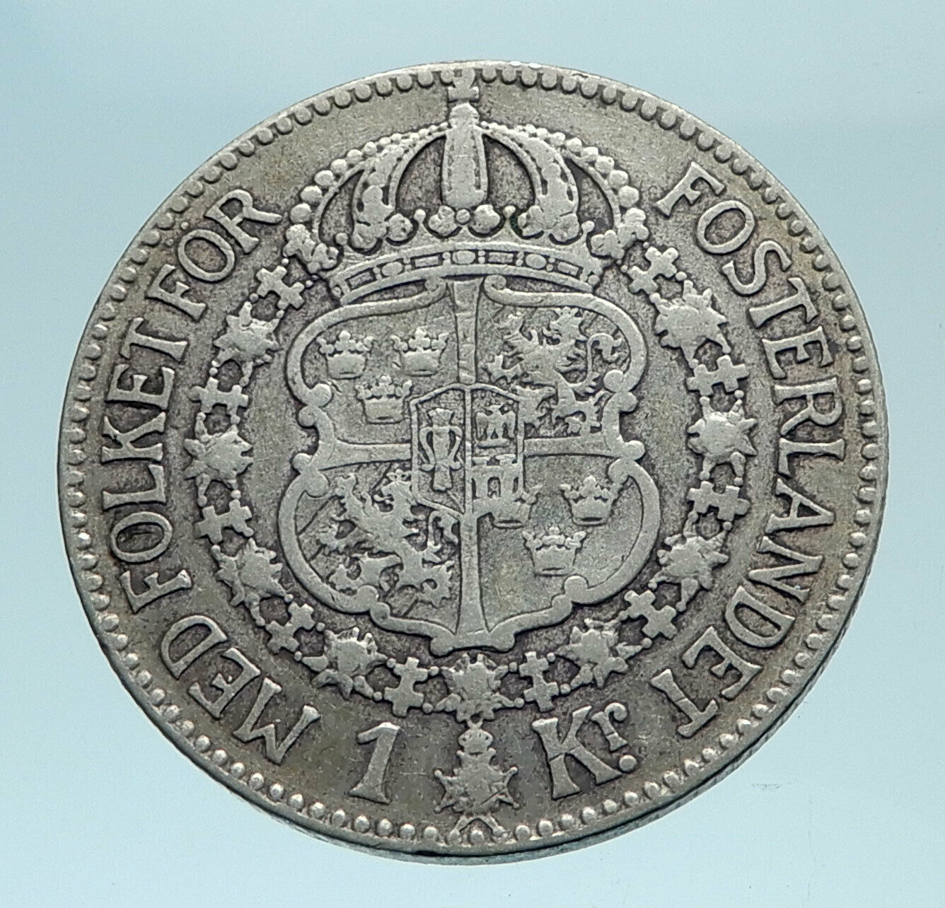 1925 Sweden GUSTAF V Silver Krona Crowned ARMS Antique Vintage Coin i78296