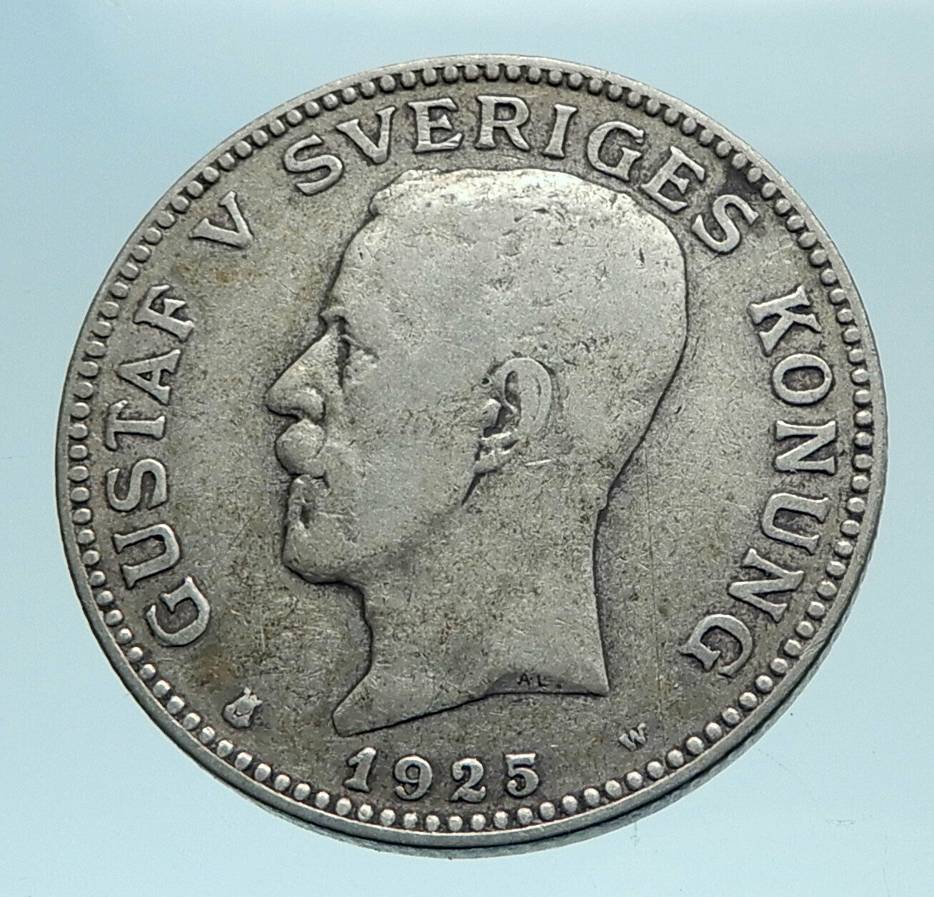 1925 Sweden GUSTAF V Silver Krona Crowned ARMS Antique Vintage Coin i78296