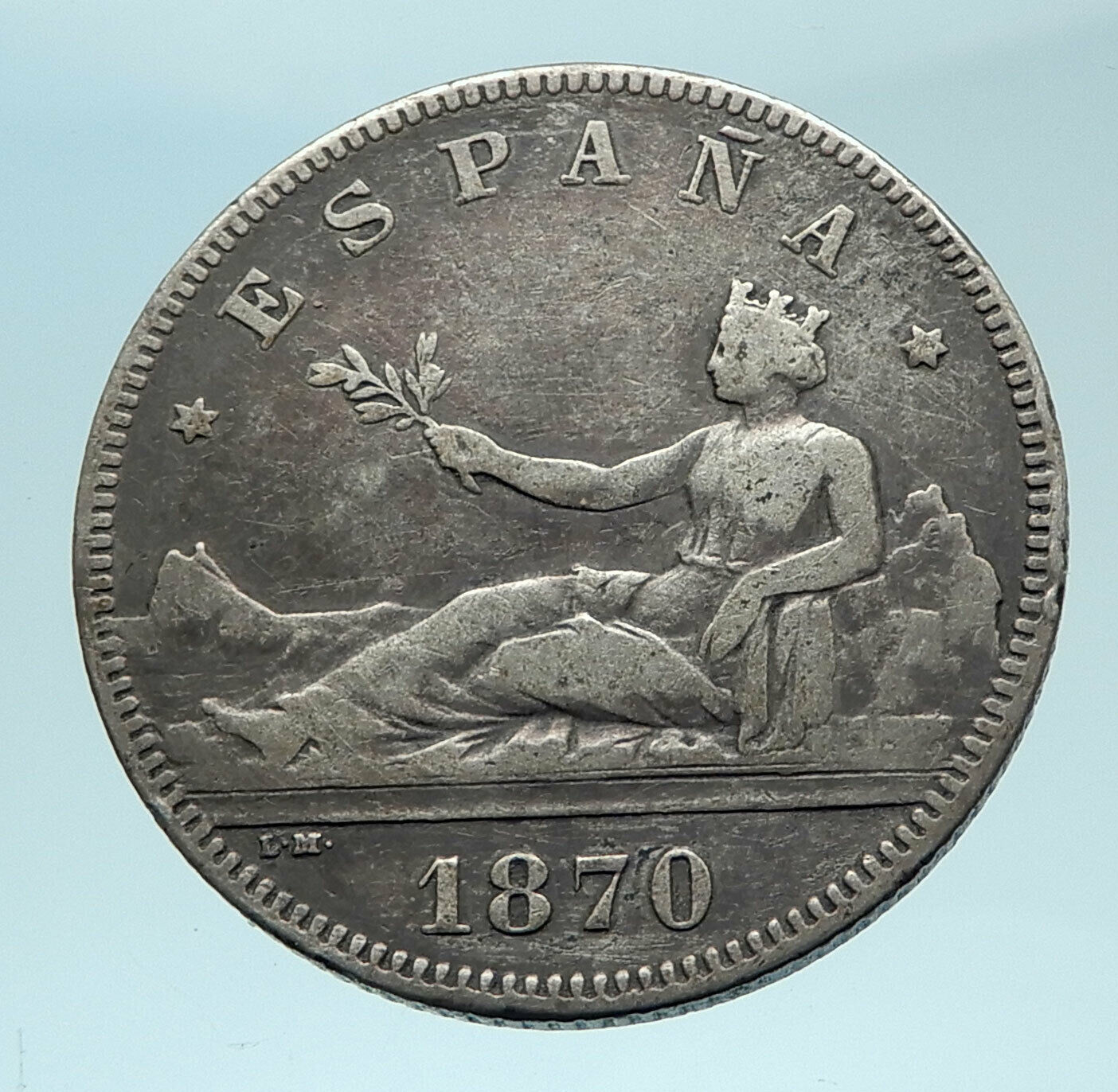 1870 SPAIN Provisional Government Liberty Genuine Silver 2 Pesetas Coin i78617