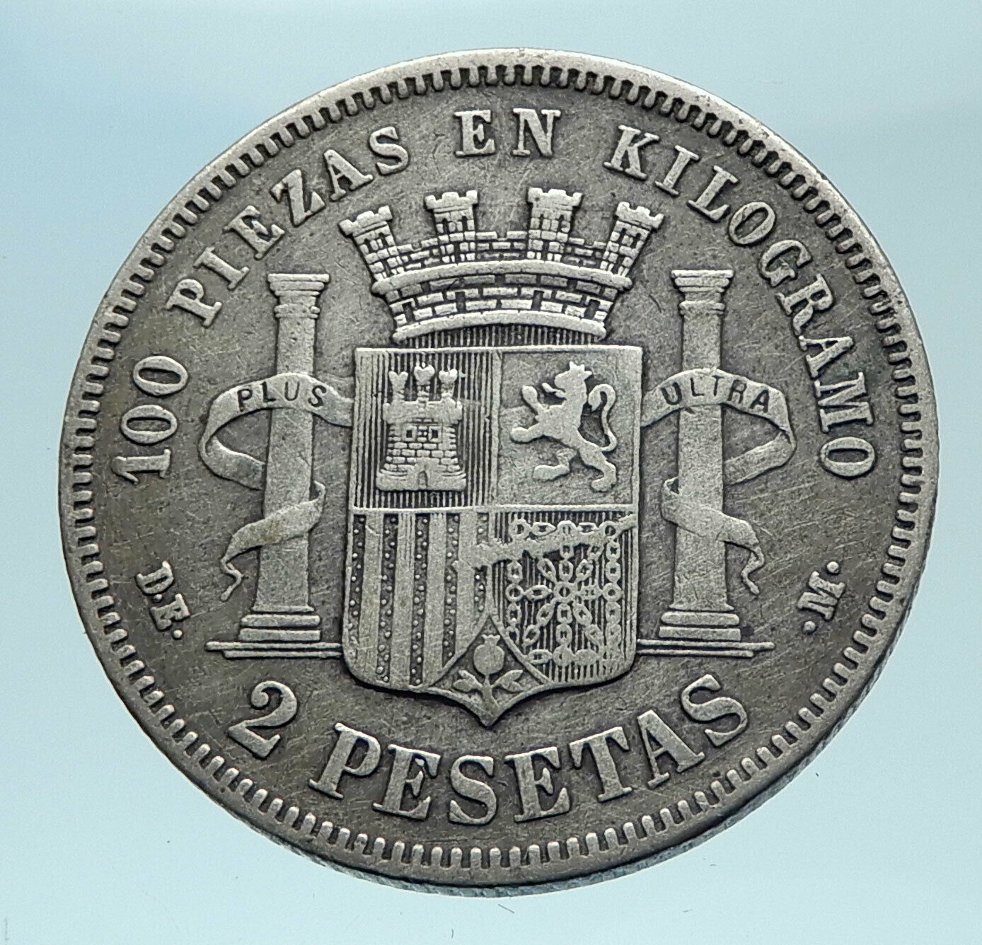 1870 SPAIN Provisional Government Liberty Genuine Silver 2 Pesetas Coin i78617