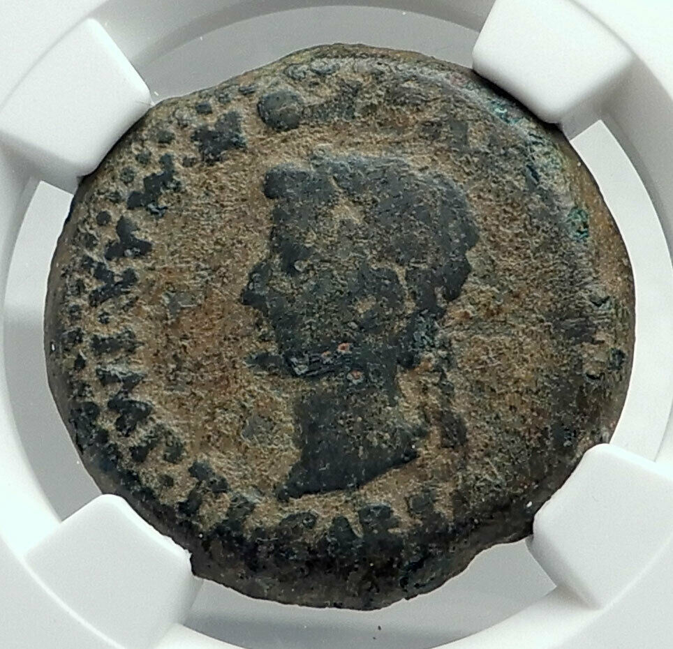 TIBERIUS Authentic Ancient EMERITA SPAIN City GATE & WALLS Roman Coin NGC i78516