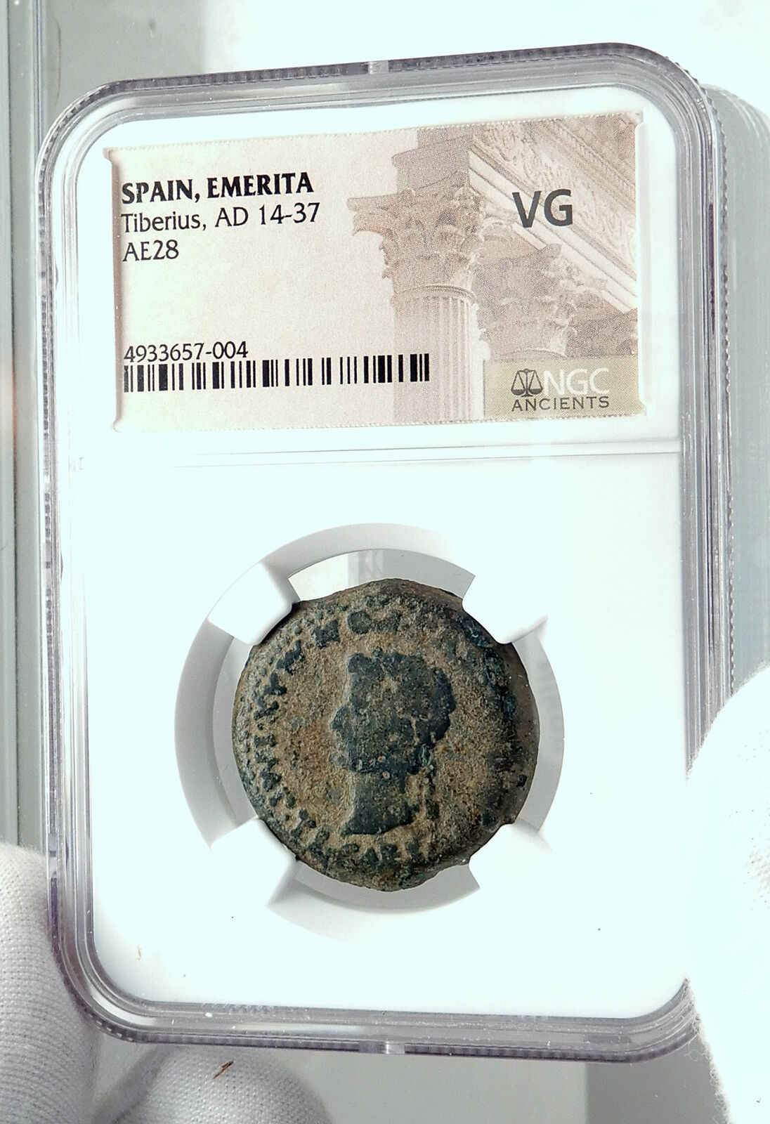 TIBERIUS Authentic Ancient EMERITA SPAIN City GATE & WALLS Roman Coin NGC i78516