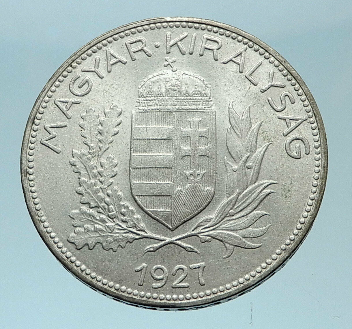 1927 HUNGARY Genuine Silver Pengo Coat of Arms Crown Hungarian Coin i78354