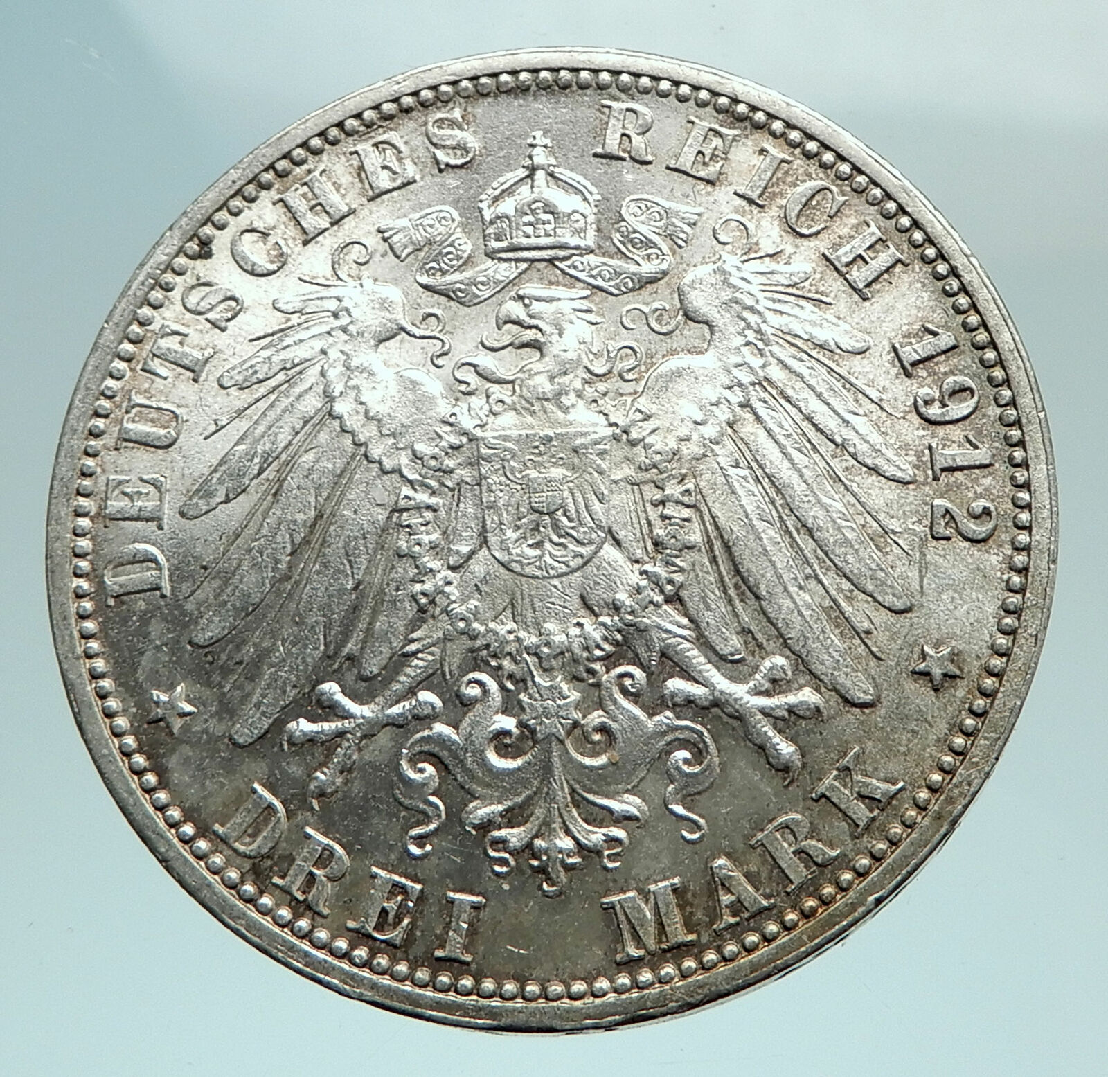 1912 F Germany GERMAN STATES Wurttemberg w WILHELM II Genuine Silver Coin i79792