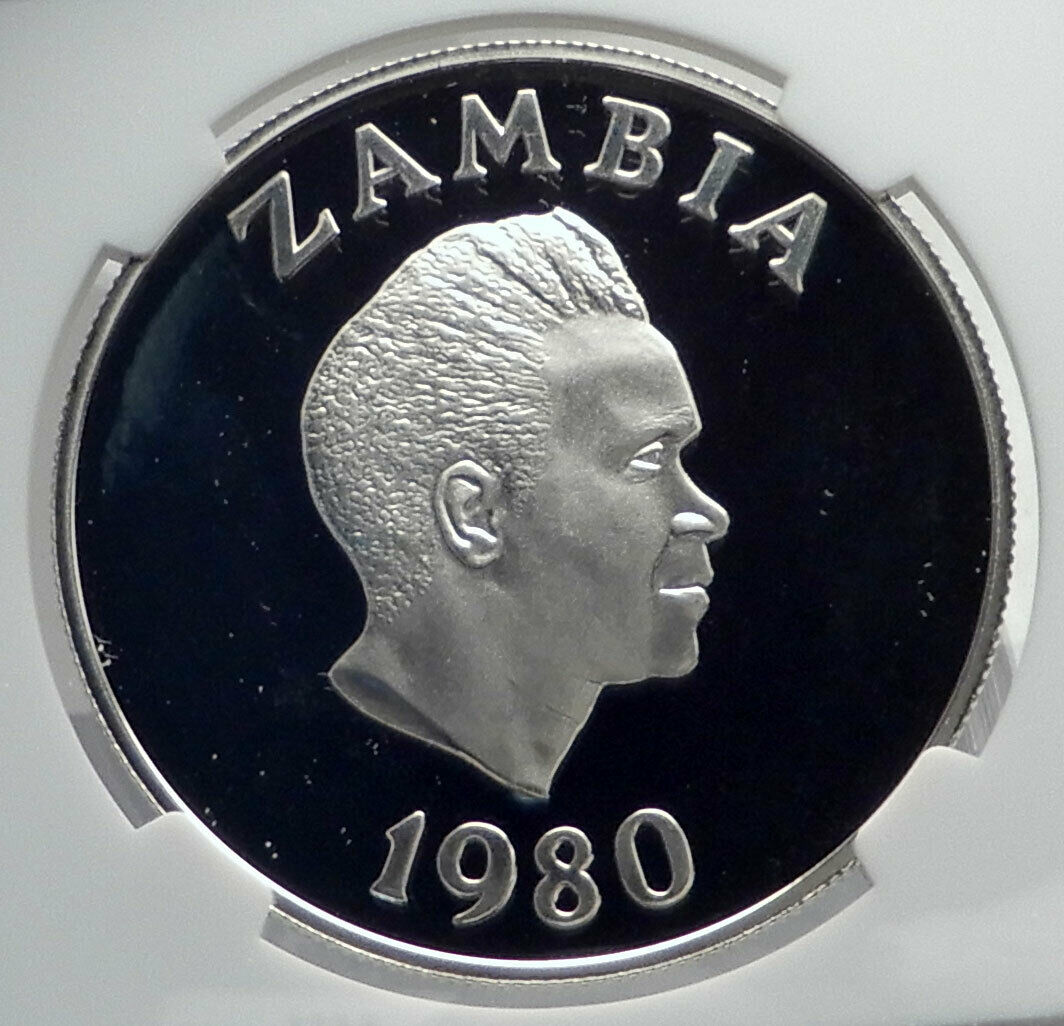 1980 ZAMBIA African Year Children Genuine Proof Silver 10 Kwacha Coin NGC i80050