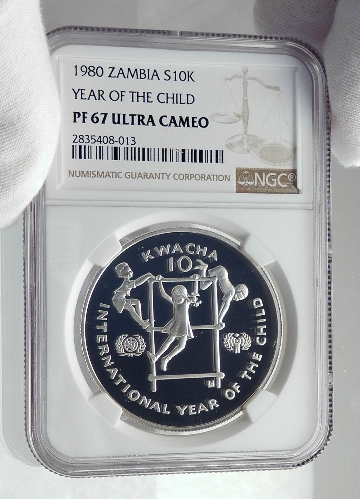 1980 ZAMBIA African Year Children Genuine Proof Silver 10 Kwacha Coin NGC i80050