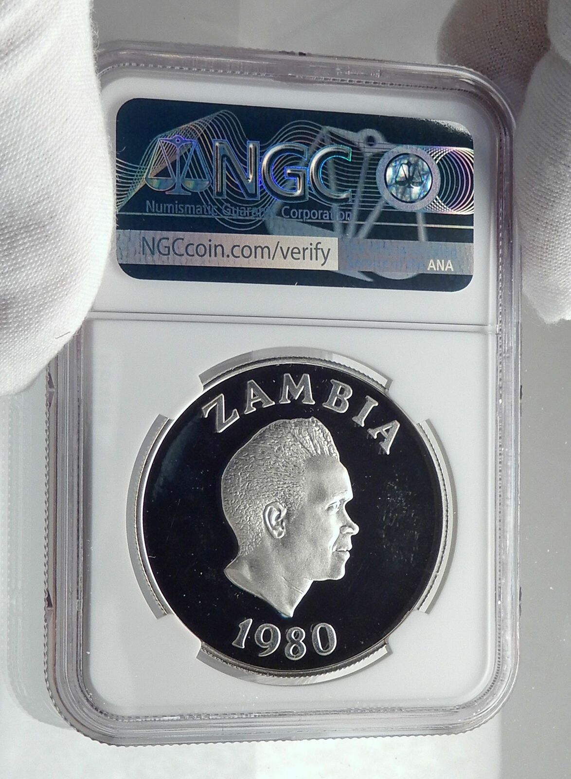 1980 ZAMBIA African Year Children Genuine Proof Silver 10 Kwacha Coin NGC i80050