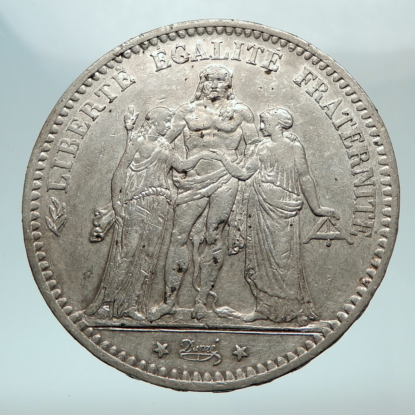 1876 A FRANCE Hercules Group Antique Genuine Silver 5 Franc French Coin i80307