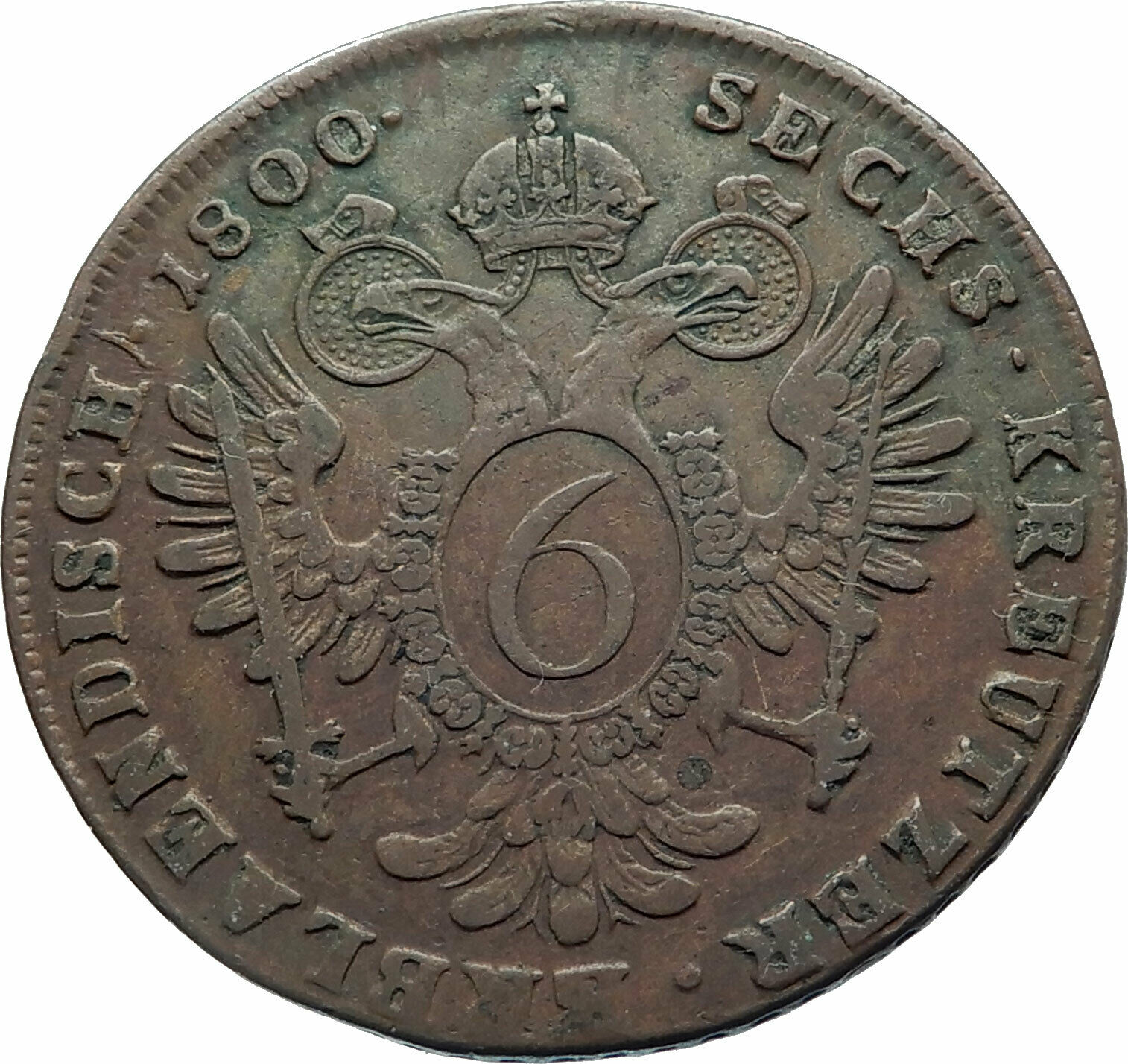 1800B AUSTRIA w Emperor Franz II Hapsburg Antique 6 Kreuzer Austrian Coin i78596