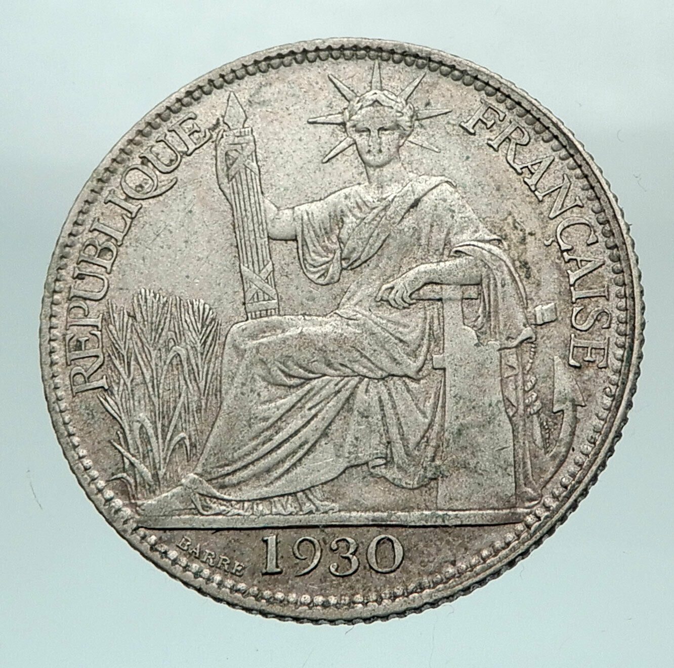 1930 A FRENCH INDO-CHINA Genuine Silver 20 Cent Coin France Republic i80244