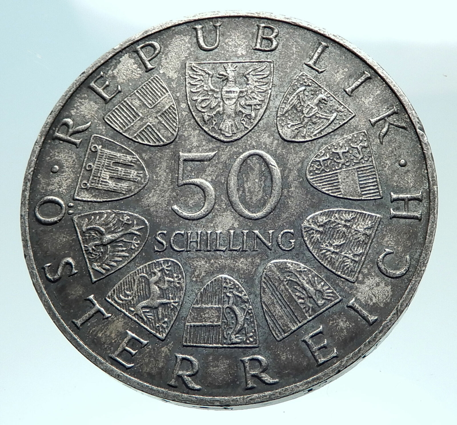 1967 AUSTRIA Blue Danube Waltz Genuine Silver 50 Shilling Coin i79557