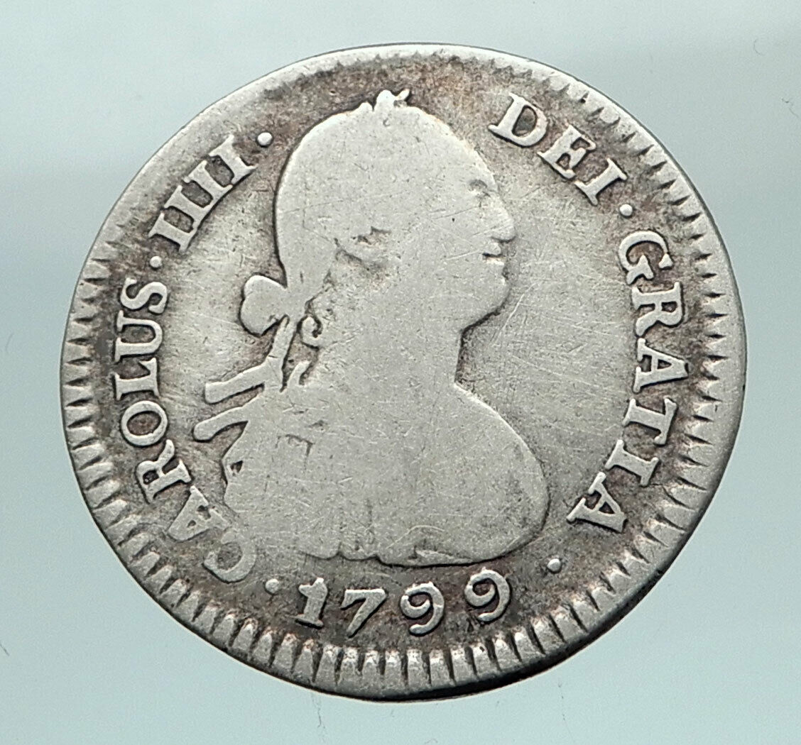 1799 BOLIVIA Spain King Charles IV / Carlos IV Genuine Silver 1 Real Coin i80243