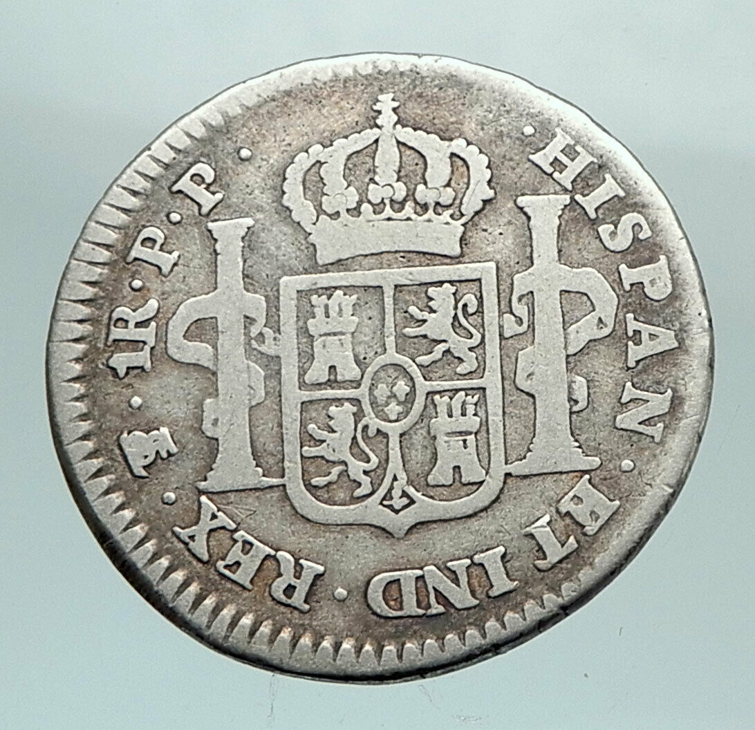 1799 BOLIVIA Spain King Charles IV / Carlos IV Genuine Silver 1 Real Coin i80243