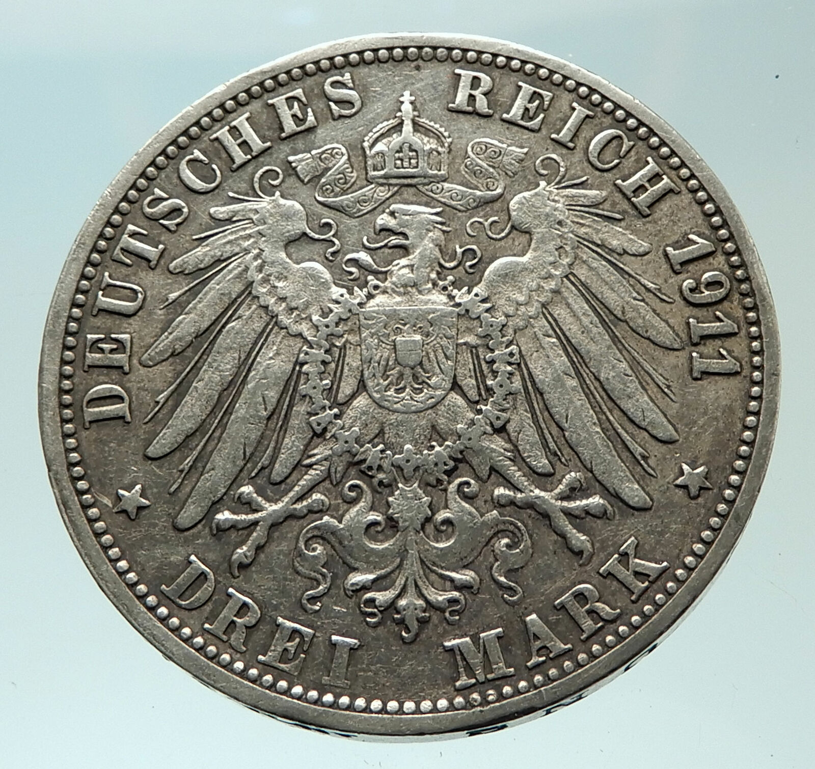 1911 Germany GERMAN STATES Wurttemberg w WILHELM II Antique Silver Coin i75874