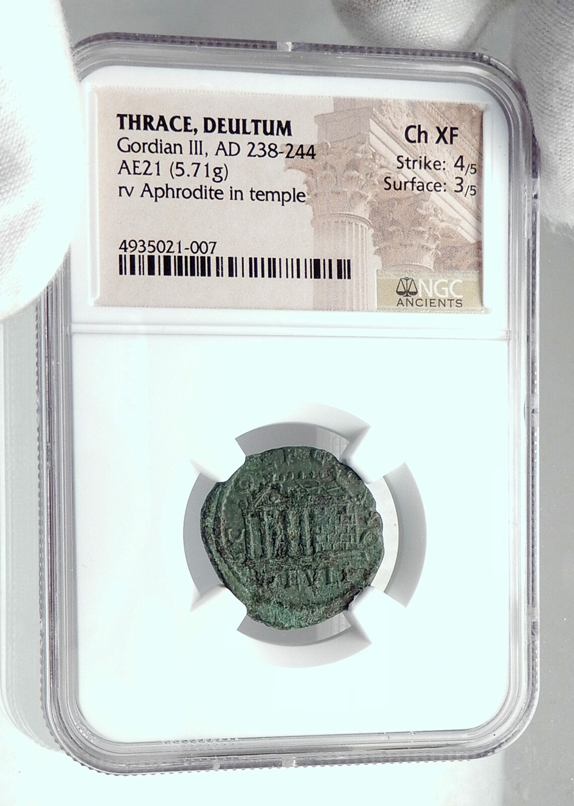 GORDIAN III 238AD Ancient Deultum Thrace Roman Coin APHRODITE TEMPLE NGC i80784