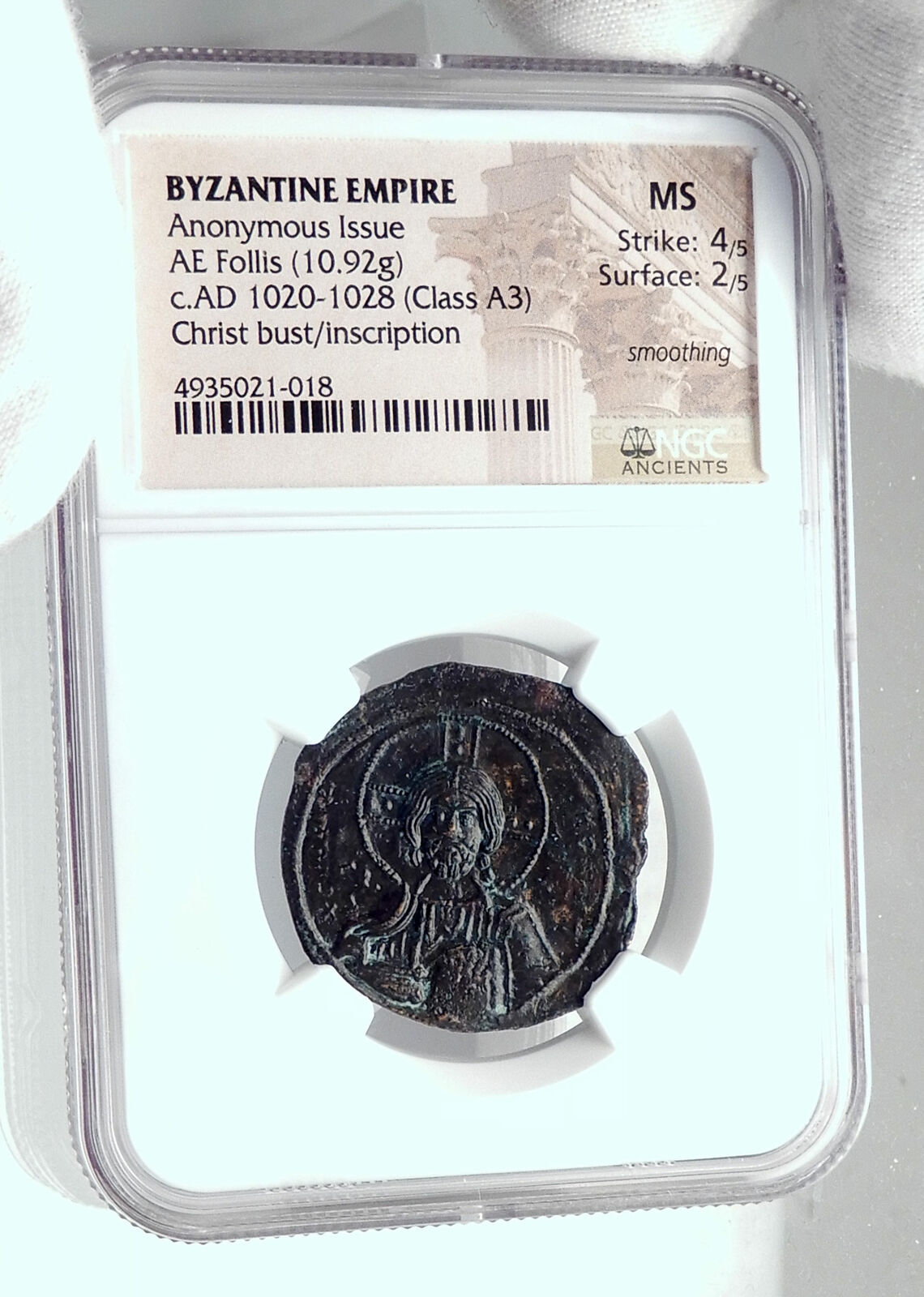 JESUS CHRIST Class A3 Anonymous Ancient 1020AD Byzantine Follis Coin NGC i80780