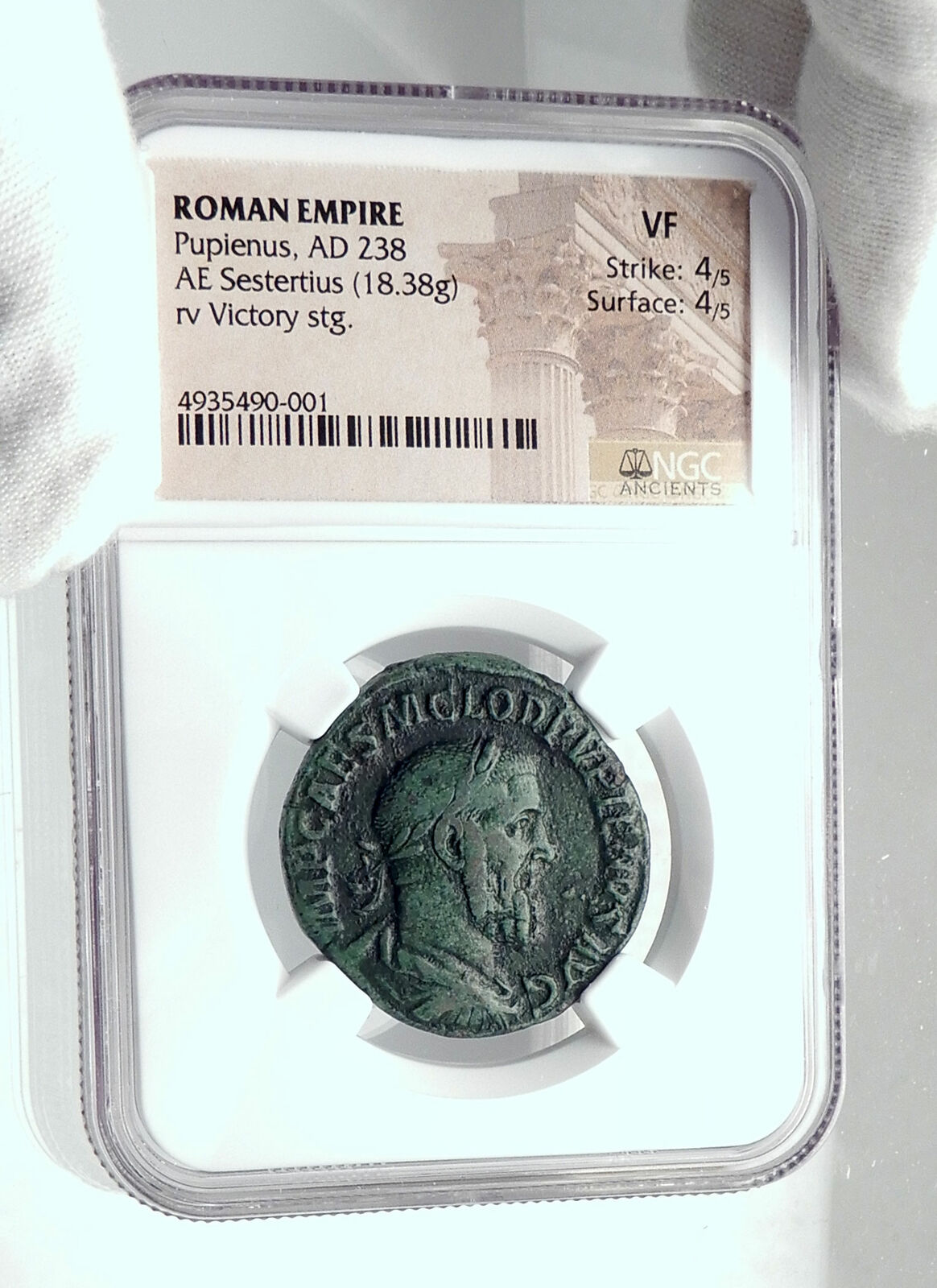 PUPIENUS Ancient 238AD Rome Sestertius Rare Roman Coin VICTORY NGC XF i80955