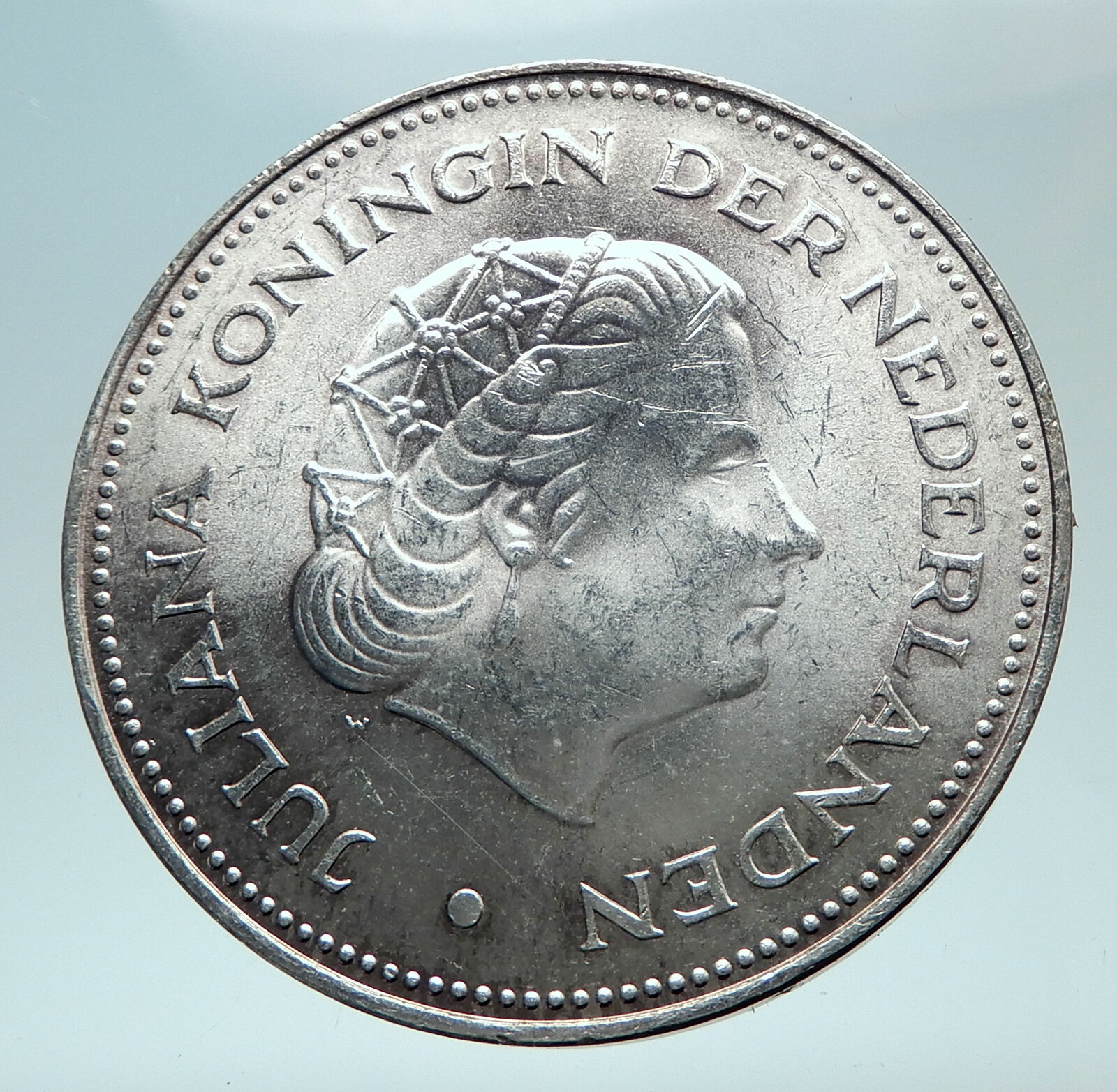 1970 Netherlands Kingdom Queen JULIANA Authentic Silver 10 Gulden Coin i80967