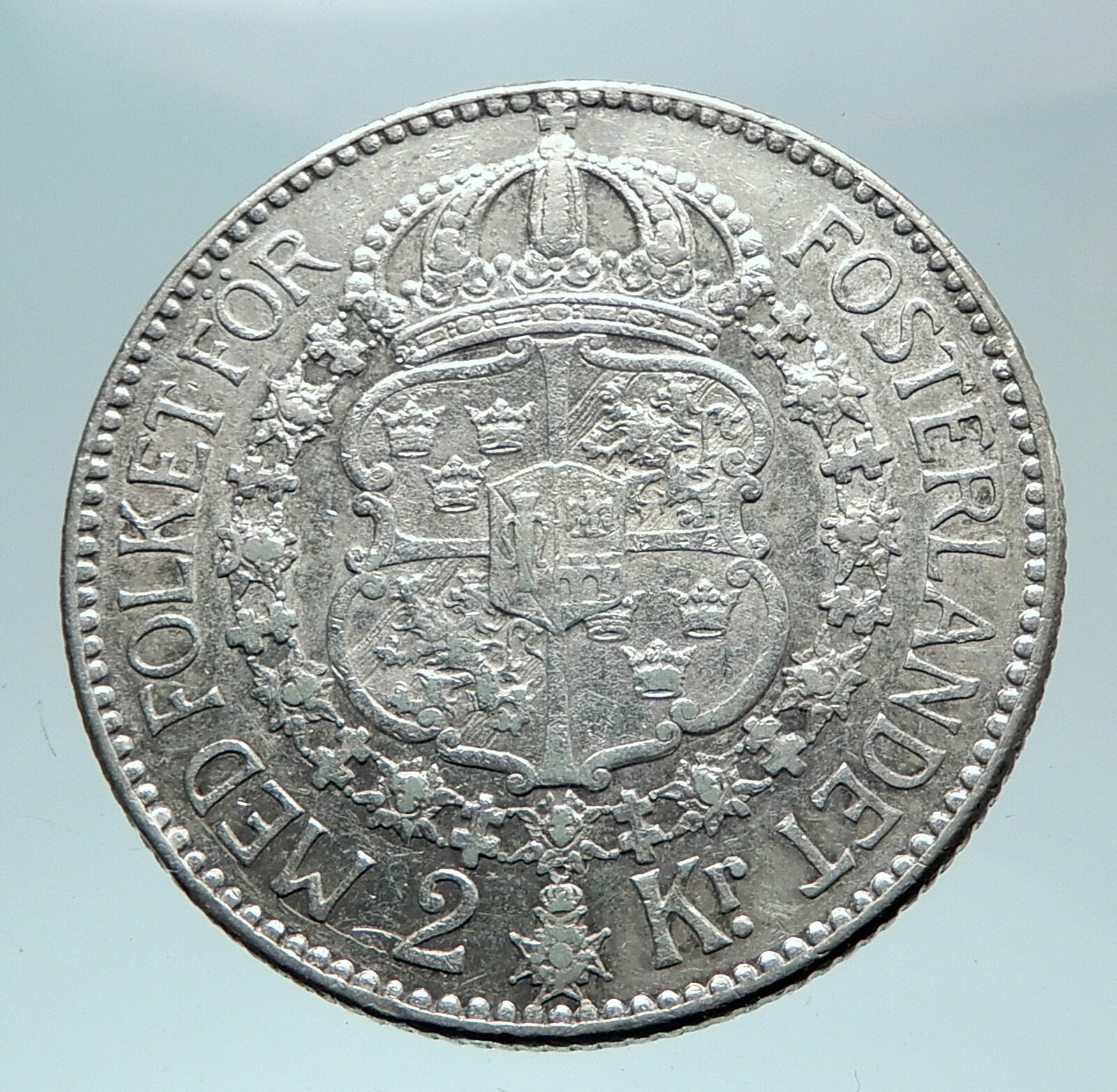 1914 SWEDEN Antique Silver 2 Kronor w KING Gustav V SWEDISH Vintage Coin i80968