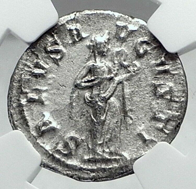 GORDIAN III Authentic Ancient 240AD Silver Roman Coin SALUS w SERPENT NGC i81398