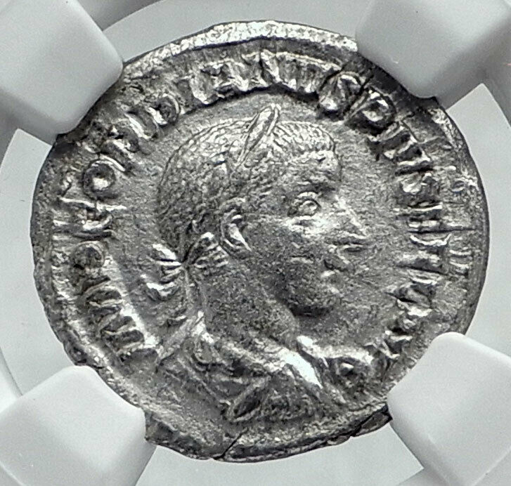 GORDIAN III Authentic Ancient 240AD Silver Roman Coin SALUS w SERPENT NGC i81398