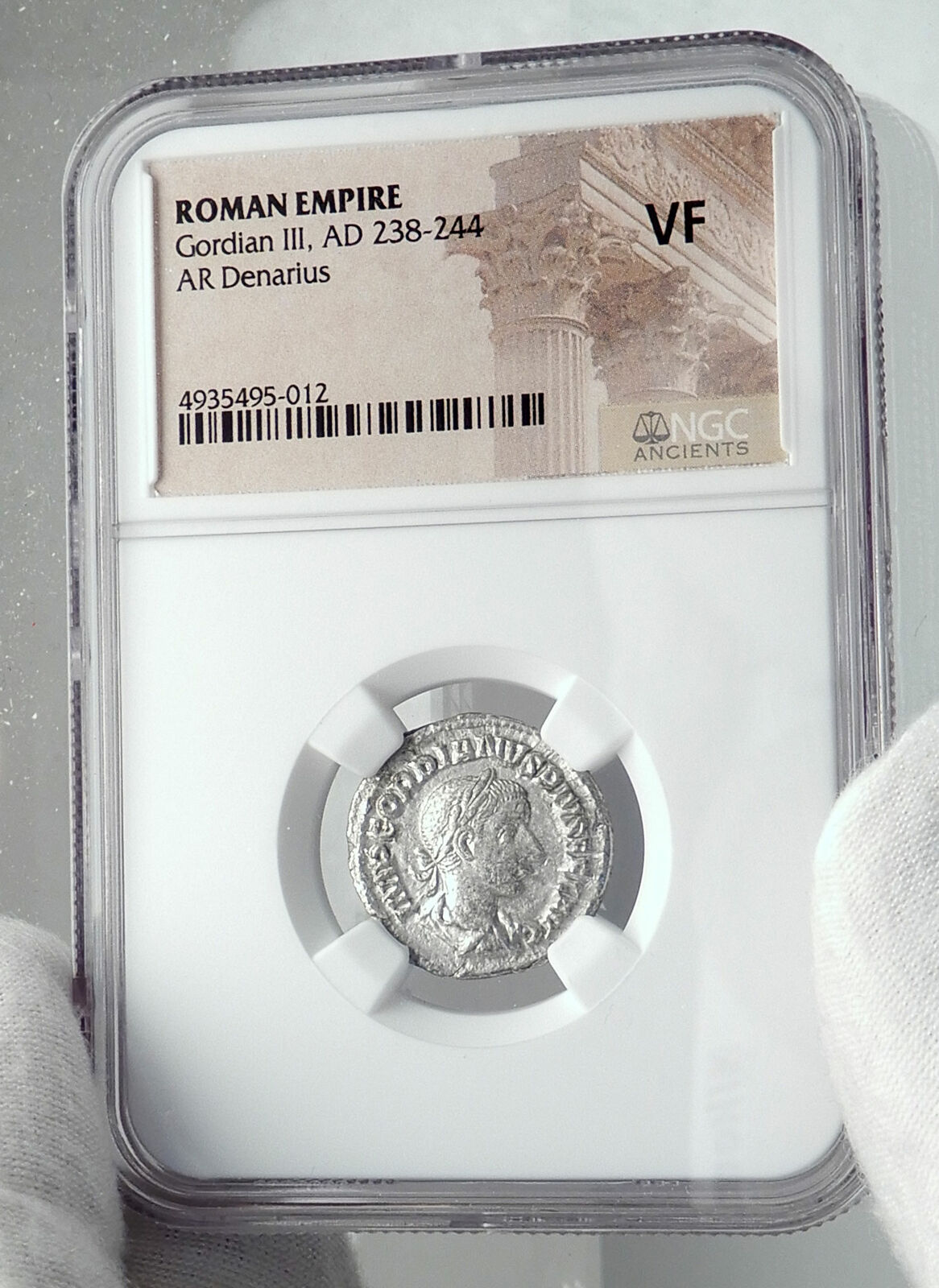 GORDIAN III Authentic Ancient 240AD Silver Roman Coin SALUS w SERPENT NGC i81398