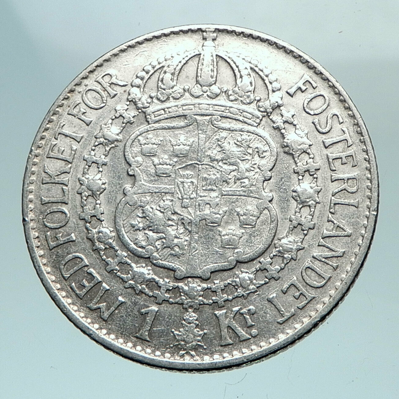 1931 Sweden GUSTAF V Silver Krona Crowned ARMS Antique Vintage Coin i81078