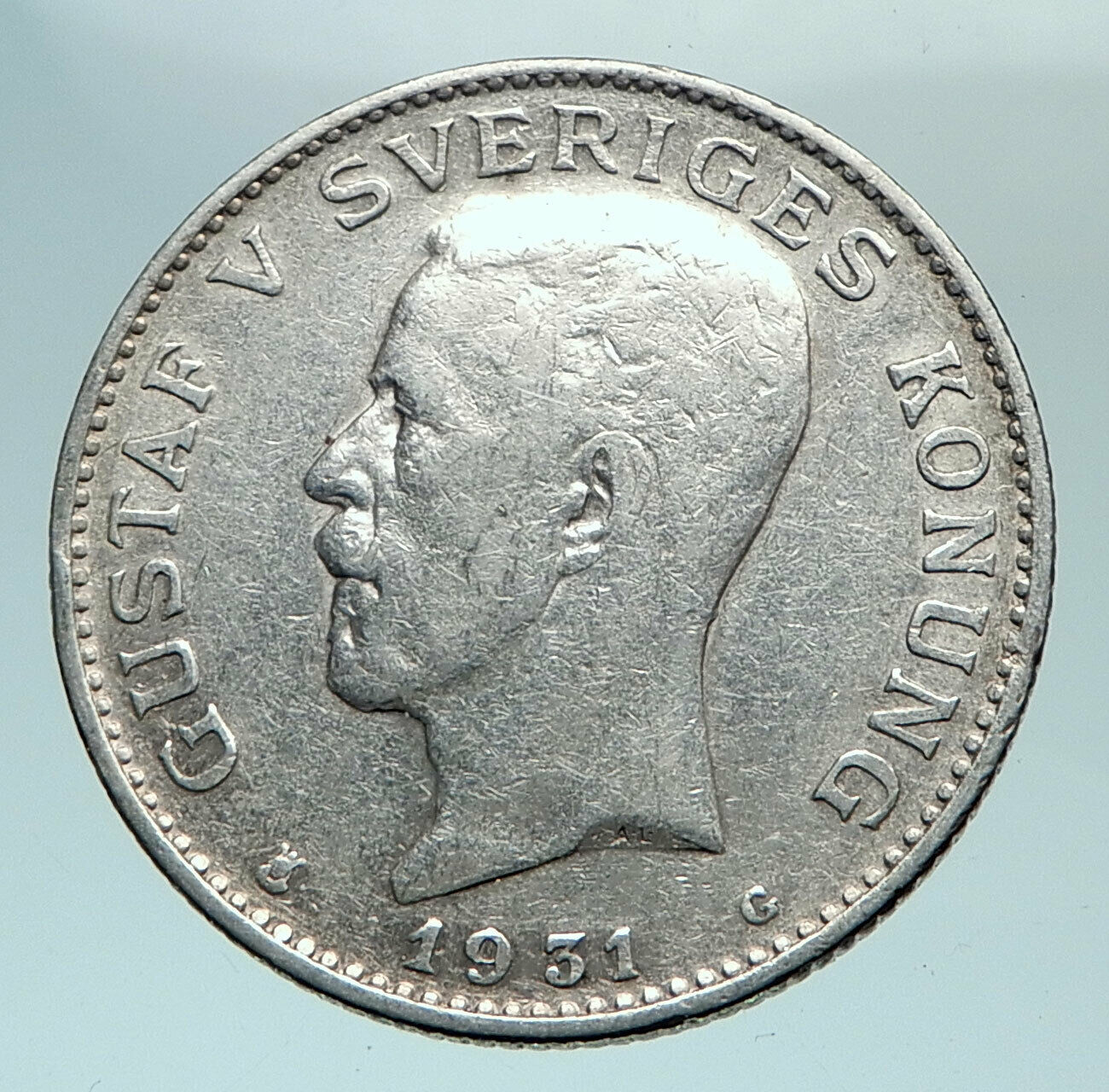 1931 Sweden GUSTAF V Silver Krona Crowned ARMS Antique Vintage Coin i81078