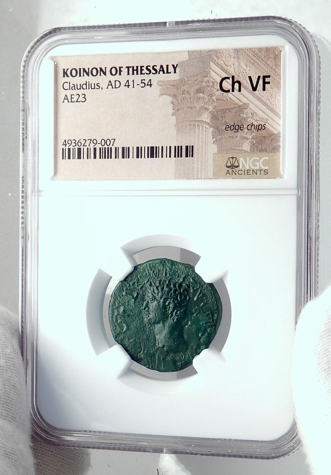 CLAUDIUS Authentic Ancient 41AD Koinon of Thessaly Roman Coin APOLLO NGC i81541