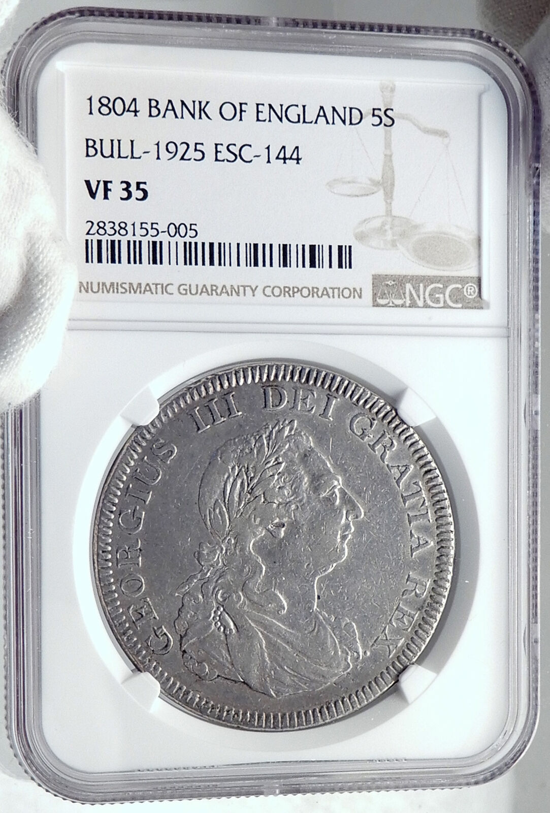 1804 GREAT BRITAIN UK George III Silver BANK DOLLAR 5 Shillings Coin NGC i81744