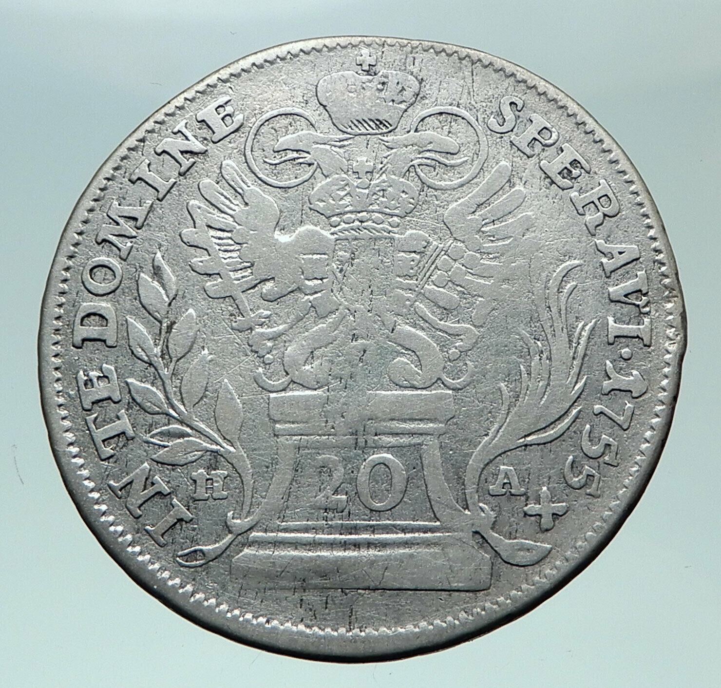 1755 AUSTRIA Roman Emperor Franz I Genuine Silver 20Kreuzer Austrian Coin i81474