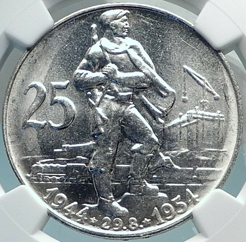 1954 Czechoslovakia Czech Republic SILVER Coin UPRISING vs GERMANY NGC i81895