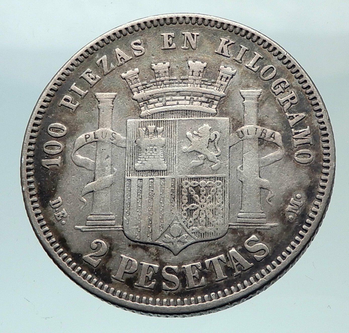 1870 SPAIN Provisional Government Liberty Genuine Silver 2 Pesetas Coin i81566