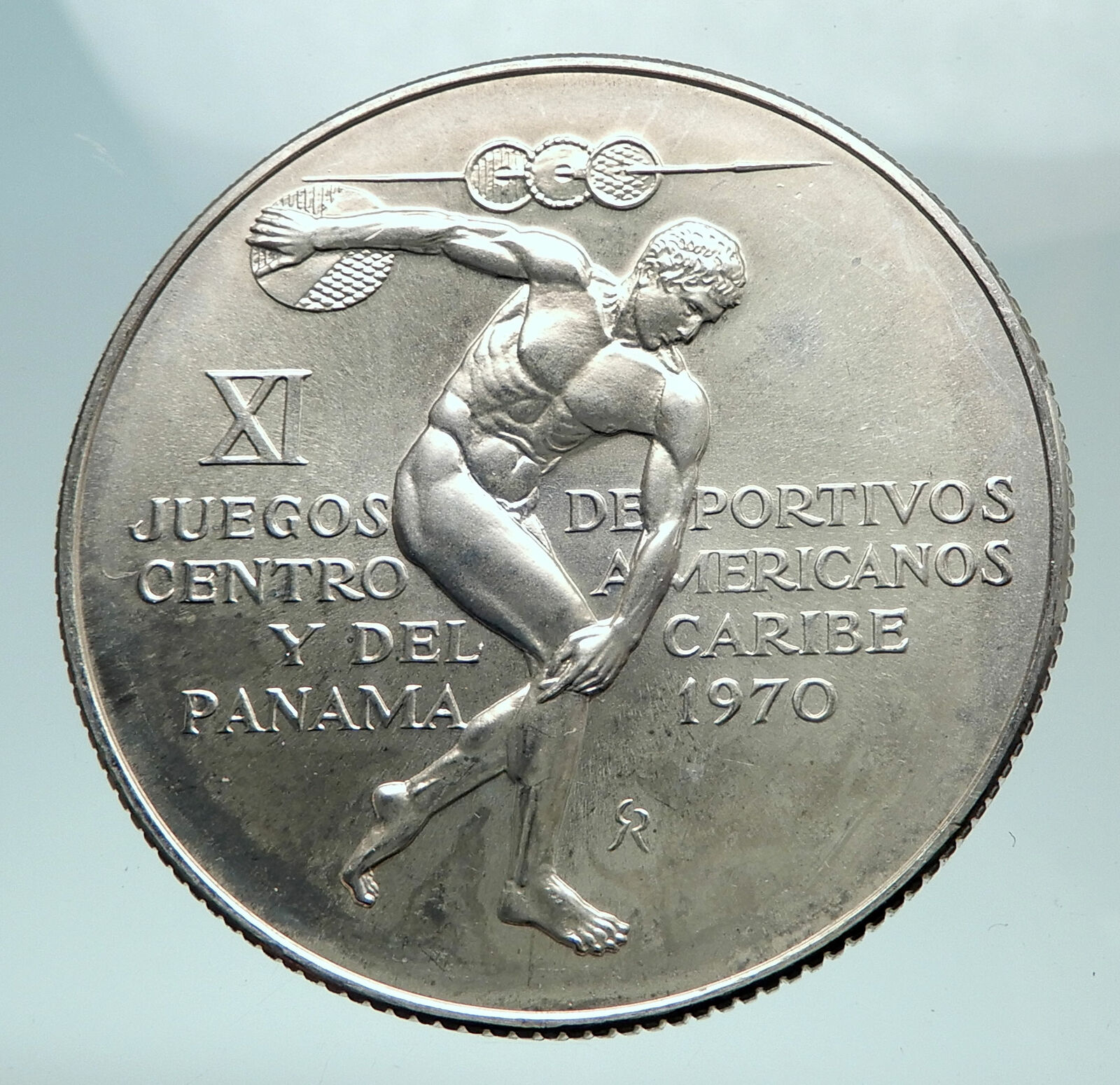 1970 PANAMA Olympic Style Games GREEK DISC THROWER ATHLETE Silver 5B Coin i81476