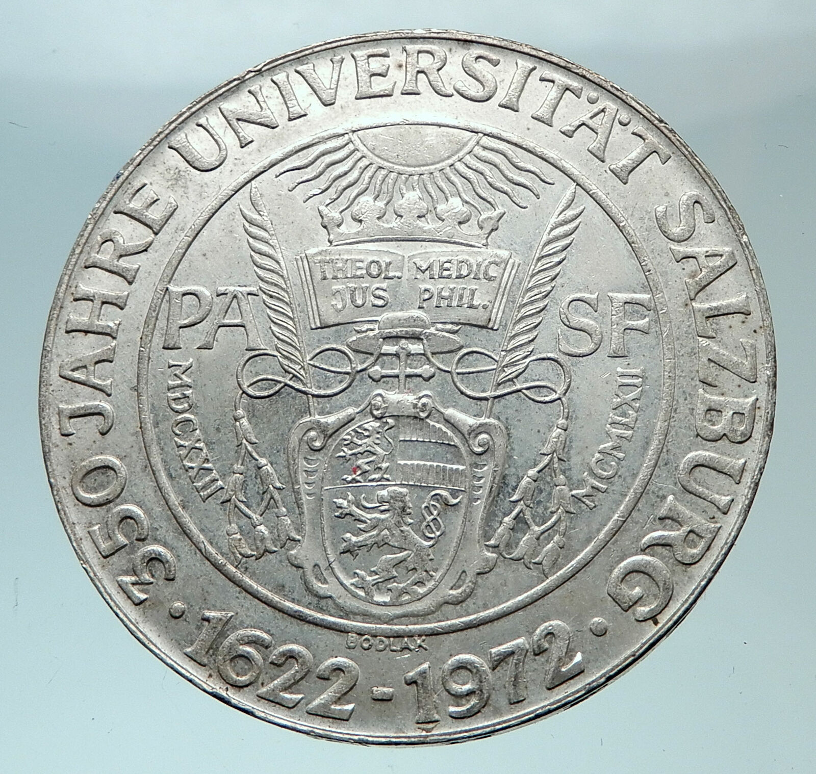 1972 AUSTRIA Seal of Salzburg University Genuine Silver 50 Shilling Coin i81511