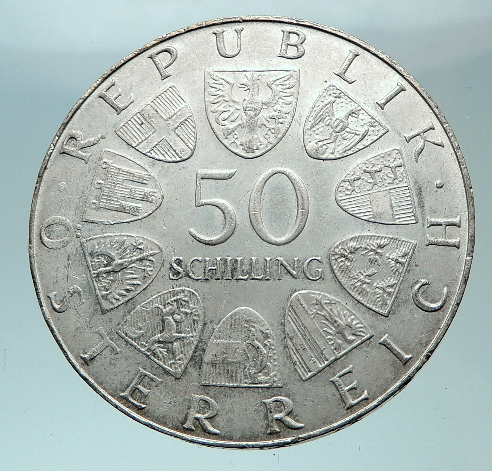 1972 AUSTRIA Seal of Salzburg University Genuine Silver 50 Shilling Coin i81511