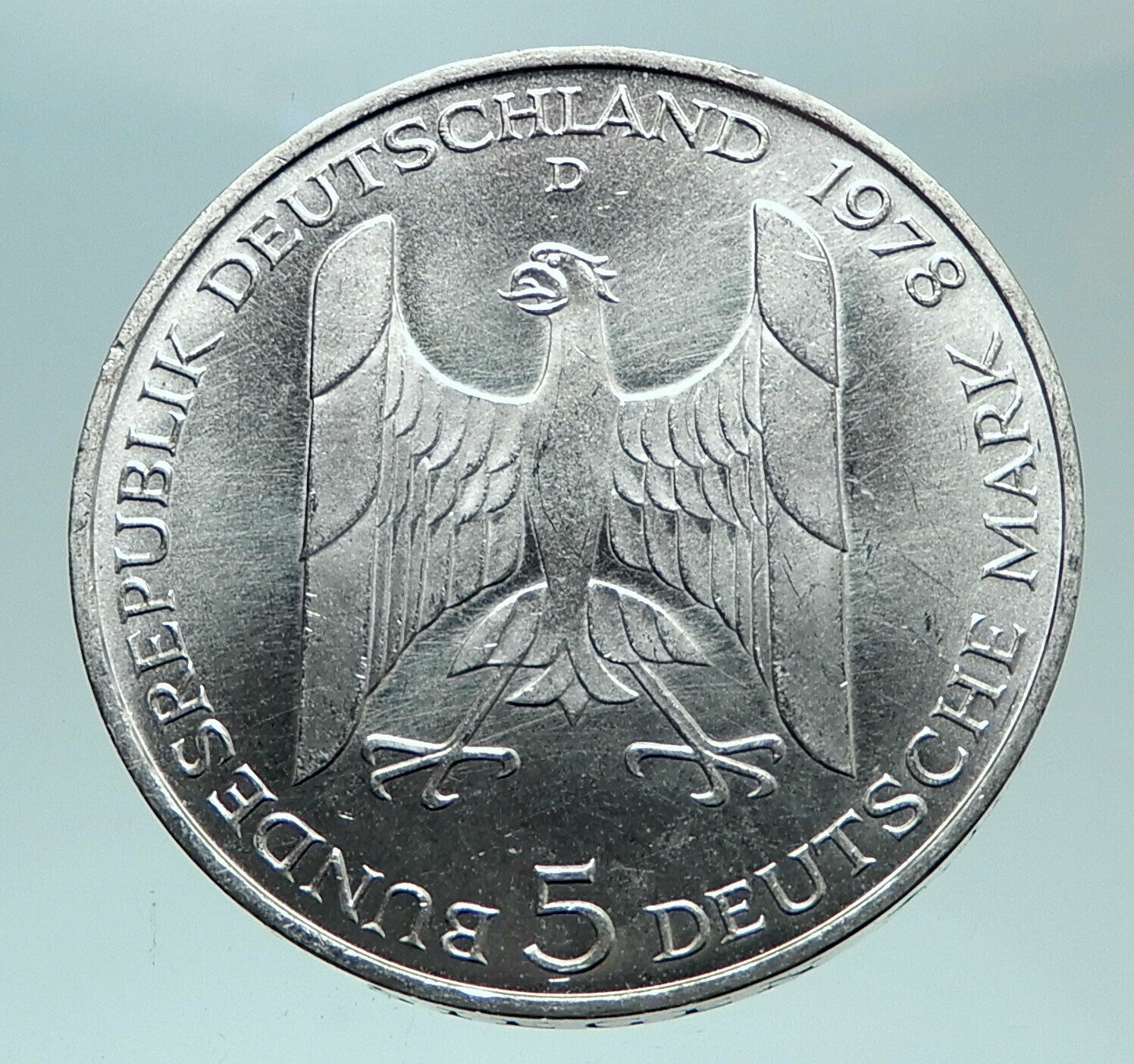 1978 GERMANY Gustav Stresemann Genuine Proof Silver German 5 Mark Coin i81953